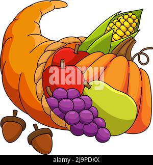 Thanksgiving Cornucopia Cartoon Coloured Clipart Stock Vektor