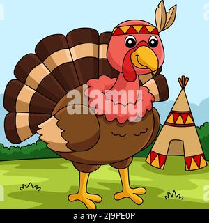 Thanksgiving Türkei Mit Kopfschmuck Illustration Stock Vektor