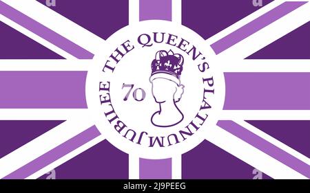 Die Queens Platinum Jubilee Feier Poster Hintergrund mit Silhouette von Königin Elizabeth. Vektorgrafik für Ihre Majestät die Königin über ihre 70 Jahre Dienst von 1952 bis 2022 Stock Vektor