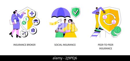 Abstraktes Konzept der Risikoversicherung Vektordarstellung. Versicherungsmakler, Sozialleistungen und Peer-to-Peer-bezahlte Leistungen, Notfallrisiko, Arbeitslosigkeit und Einkommensverlust, abstrakte Metapher für Pensionsfonds. Stock Vektor