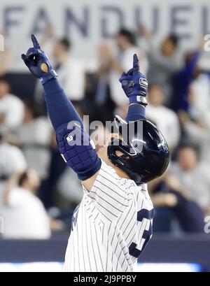 Bronx, Usa. 24.. Mai 2022. Die New York Yankees Jose Trevino feiert am Dienstag, den 24. Mai 2022, nachdem sie im Inning 11. gegen Baltimore Orioles im Yankee Stadium in New York City eine Walk-off-RBI-Single getroffen hat. Die Yankees besiegten die Orioles 7-6 in 11 Innings. Foto von John Angelillo/UPI Credit: UPI/Alamy Live News Stockfoto