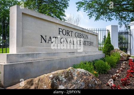 Eintritt zum historischen Fort Gibson National Cemetery in Fort Gibson, Oklahoma. (USA) Stockfoto