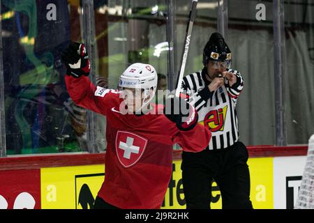 Ice Hall, Helsinki, Finnland, 24. Mai 2022, TOR EGLI Dominik (Schweiz) während der IIHF Eishockey Weltmeisterschaft - Deutschland vs Schweiz - Eishockey Stockfoto