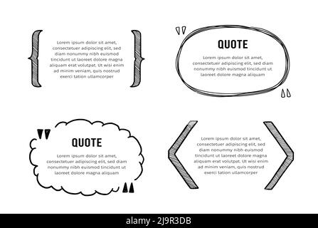 Skizze des Angebotsfelds, Textrahmen festgelegt. Handgezeichnetes Doodle-Stil-Zitat-Feld, Textramelle mit Quadrat, Blase, Klammer-Form. Vektorgrafik. Stock Vektor