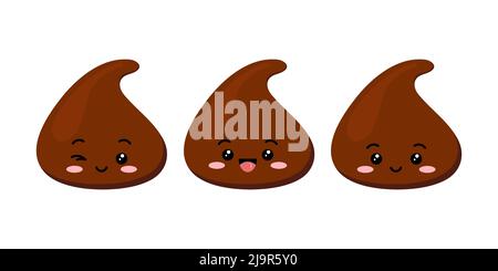 Niedliche Schokolade Chips Stück emoji Charakter Vektor-Symbol-Set. Stock Vektor