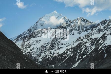 Aoraki/Mt Cook. Die Hooker Valley-Seite des Mt Cook. Stockfoto