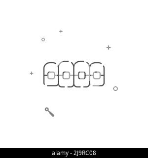 Vorderzähne mit Klammern einfaches Vektorlinien-Symbol. Symbol, Piktogramm, auf weißem Hintergrund isoliertes Zeichen. Bearbeitbare Kontur. Linienstärke anpassen. Stock Vektor