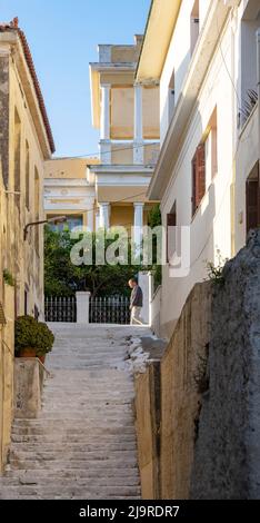 Griechenland, Insel Samos, Inselhauptort Samos (auch Vathy), Treppenstraße Stockfoto