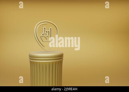 Schöne abstrakte Illustrationen goldene Gitarre Plektrum mit Handmusik Symbol-Symbole auf einer goldenen Säule und wunderbaren Hintergrund. 3D Rendering illustrr Stockfoto