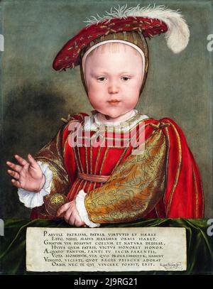 Edward VI. (1537-1553), als Kind, später Edward VI. Von England, Ölporträt auf Tafel von Hans Holbein dem Jüngeren, um 1538 Stockfoto