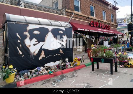 Minneapolis. 22.. Mai 2022. Das am 22. Mai 2022 aufgenommene Foto zeigt den George Floyd Square in Minneapolis, Minnesota, USA. Quelle: Liu Jie/Xinhua/Alamy Live News Stockfoto