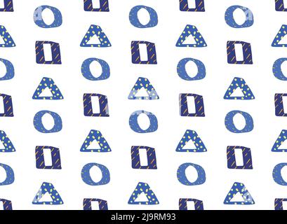Doodle niedlichen geometrischen Formen nahtlose Muster. Handgezeichnete Pinsel Pinselstriche, niedliche Cartoon Baby Illustration, neon blau gelb helle Farbpalette Stock Vektor