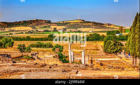 Alte Ruinen, Italica, römische Stadt außerhalb von Sevilla, Andalusien, Spanien. Erbaut 206 v. Chr., erste römische Siedlung in Spanien und außerhalb Italiens. Stockfoto