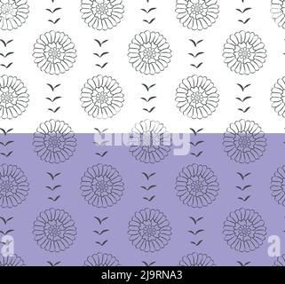 Nahtloses Kamillenmuster mit Blumenmuster. Indischer traditioneller Mehndi-Stil, handgezeichnendes Design, Umriss schwarze Tintenblume. Vektor Stock Vektor