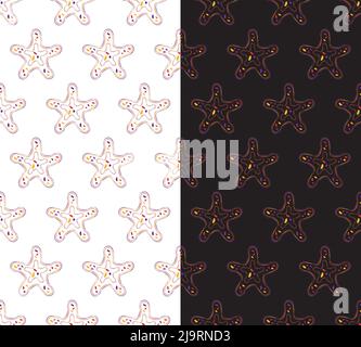 Seestar, marine Leben nahtloses Muster. Niedliche Cartoon dekorative Kulisse. Doodle-Tinte Strichlinie. Weißer oder schwarzer, leicht bearbeitbarer Hintergrund. Vektor Stock Vektor