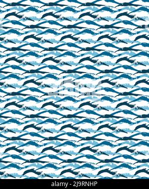Nahtloses Muster mit abstrakten navy Wellen. Handbemaltes Grunge-Design, Meerwasser-nautisches Design, blaue Marine-Farbpalette. Weißer, leicht bearbeitbarer Hintergrund Stock Vektor