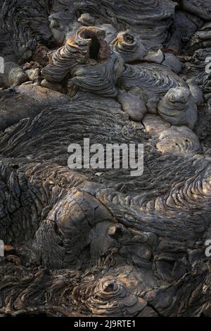 Lavafluss aus Pahoehoe, Sullivan Bay, Santiago Island, Galapagos Islands, Ecuador. Stockfoto