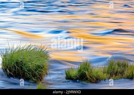 Sonnenuntergang am Merced River, Yosemite National Park, Kalifornien Stockfoto