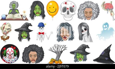 Halloween-Set mit gruseligen Monstern Illustration Stock Vektor