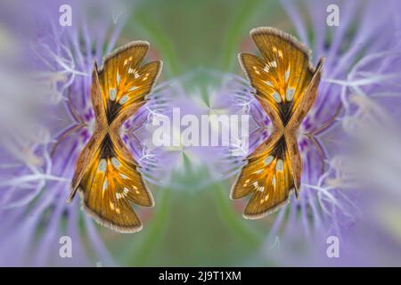 Feuriger Skipper, Hylephila phyleus, Creasey Mahan Nature Preserve, Kentucky Stockfoto