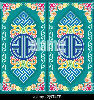 Nahtloses Muster mit orientalischem Vektor, inspiriert von der Volkskunst aus Monogolien und Zentralasien, mit Schwalben und keltischen Motiven Stock Vektor