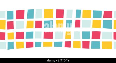 Abstrakte bunte Kinder Rahmen nahtlose Vektor. Quadratische Form wiederholende horizontale Muster Niedlichen Hintergrund Collage Illustration. Trendige Mode für Kinder Stock Vektor