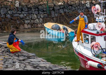 Anlegestelle für Fischerboote im Hafen von Croig an der Ostküste von Mull, Schottland Stockfoto