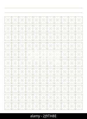 Arbeitsmappe zum Schreiben von Hieroglyphen. Liniertes Papier zum Drucken. Geometrisches Muster für die Schule. Realistisches liniertes Papier. Simulator zum Schreiben von Chinesisch Stock Vektor