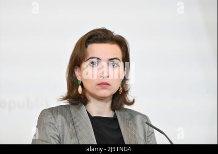 Wien, Österreich. 25. Mai 2022 Pressekonferenz nach der Ministerkonferenz mit der Bundesministerin der Justiz Alma Zadic (die Grünen). Thema: internetsicherheit. Kredit: Franz Perc/Alamy Live News Stockfoto