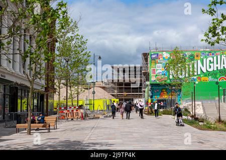 Carrington Street und der Eingang zum Gang durch das Lister Gate im Stadtzentrum von Nottingham Mai 2022, Nottinghamshire England Stockfoto