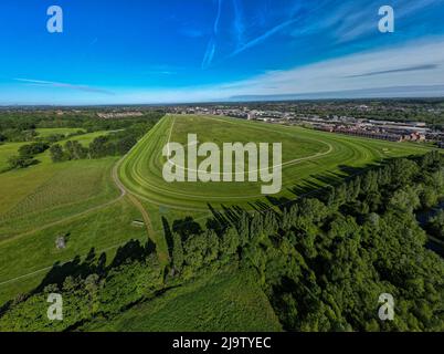 Weitwinkel-Luftaufnahme über Newbury Racecourse Stockfoto