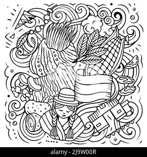 Bolivien handgezeichnete Cartoon-Kritzeleien Illustration. Stock Vektor