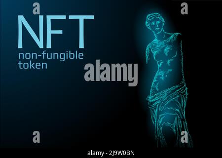 3D NFT nicht fungible eindeutige Kryptowährung. Blockchain Art Krypto-Sicherheitscode. Inhaber eines Zertifikats für gespeicherte digitale Fotoobjekte. Technologie Stock Vektor