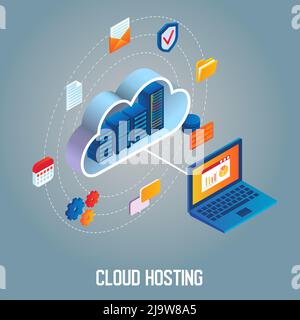 Cloud-Hosting-Vektor isometrische Illustration Stock Vektor