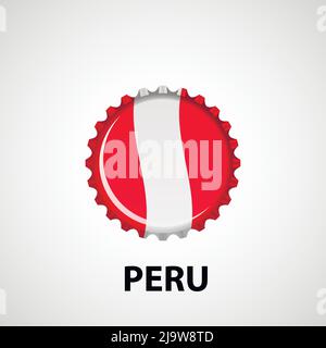 Flag Flaschenverschluss auf weißem Hintergrund. Hintergrund der Flagge von Peru. Abstrakte isolierte Vektordarstellung Stock Vektor