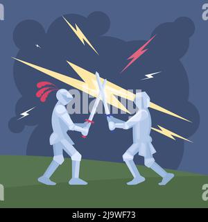 Mittelalterliche Ritter Schwert Kampf Vektor-Illustration Stock Vektor