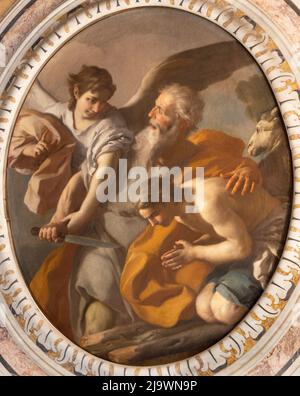 MONOPOLI, ITALIEN - 5. MÄRZ 2022: Das Gemälde das Opfer Isaaks in der Kathedrale von Francesco de Mura (1755). Stockfoto