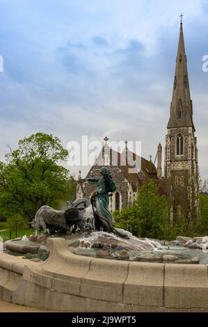 Gefion-Brunnen in der St. Albans Kirche, Kopenhagen, Dänemark Stockfoto