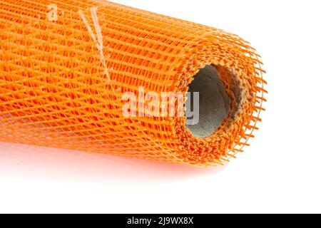 Mesh für orangen Putz isoliert auf weißem Hintergrund. Stockfoto