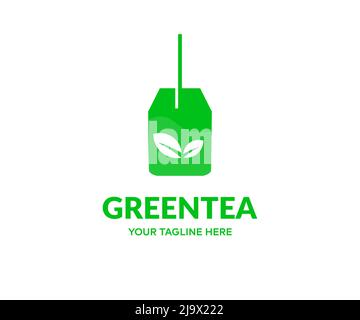 Grüner chinesischer Tee, frisches grünes Teeblatt und trockenes Logo-Design. Gesunde heißen grünen Tee Vektor-Design und Illustration. Stock Vektor
