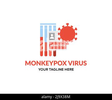 Monkeypox-Virus, Bewusstsein und Warnung vor Krankheitsausbreitung, Symptome oder Vorsichtsmaßnahmen Logo-Design. Monkeypox-Viren, infektiöses zoonotisches Vektordesign. Stock Vektor