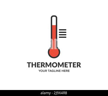 Thermometer-Logo-Design. Wachsende Temperaturskala. Thermometerwaagen. Verschiedene Temperaturen Vektor-Design und Abbildung. Stock Vektor