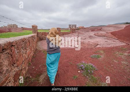 Dinosaurier-Fußabdrücke, mittelliches bis oberes jura, Geopark Iouaridene, Beni Mellal-Khenifra, Atlasgebirge, marokko, Afrika Stockfoto