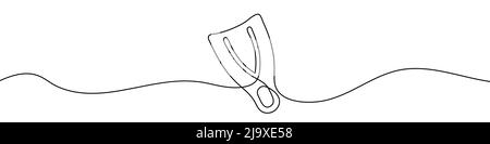 Durchgehende Strichzeichnung der Flossen. Ein Zeilensymbol spiegeln. Hintergrund für einzeilige Zeichnung. Vektorgrafik. Schwarzes Flippers-Symbol Stock Vektor