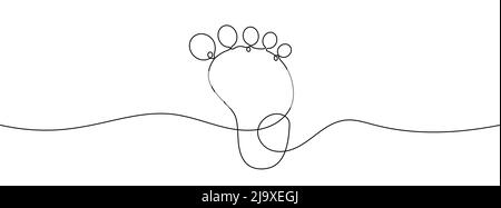 Kontinuierliche Linienzeichnung des menschlichen Fußabdrucks. Mensch-Fußabdruck-Symbol mit einer Zeile. Hintergrund für einzeilige Zeichnung. Vektorgrafik. Schwarzes Fußstapfen-Symbol Stock Vektor