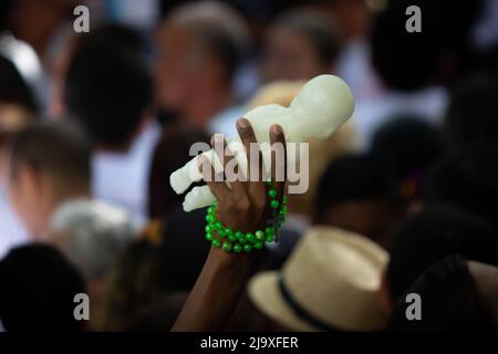 Eifrige Anhänger, die ihre Versprechen an Maria von Nazareth in Círio de Nazaré, der größten marianischen Prozession der Welt, einlösen. Belém, Pará, Amazon, Brasilien. 2015. Stockfoto