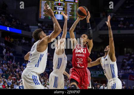 Madrid, Madrid, Spanien. 25.. Mai 2022. Während Real Madrid Sieg über Baxi Manresa (93 - 76) in Liga Endesa Playoff 2022 Runde 1 Spiel 1 gefeiert in Madrid (Spanien) im Wizink Center. Mai 25. 2022 (Foto: © Juan Carlos GarcÃ-A Mate/Pacific Press via ZUMA Press Wire) Stockfoto