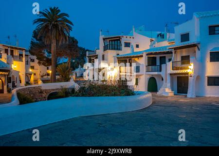 Blick auf Binibeca Vell in der Abenddämmerung, Binibeca Vell, Menorca, Balearen, Spanien, Europa Stockfoto