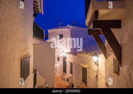 Blick auf Binibeca Vell in der Abenddämmerung, Binibeca Vell, Menorca, Balearen, Spanien, Europa Stockfoto