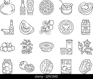 Tomate Natürliches Vitamin Gemüse Symbole Set Vektor Stock Vektor